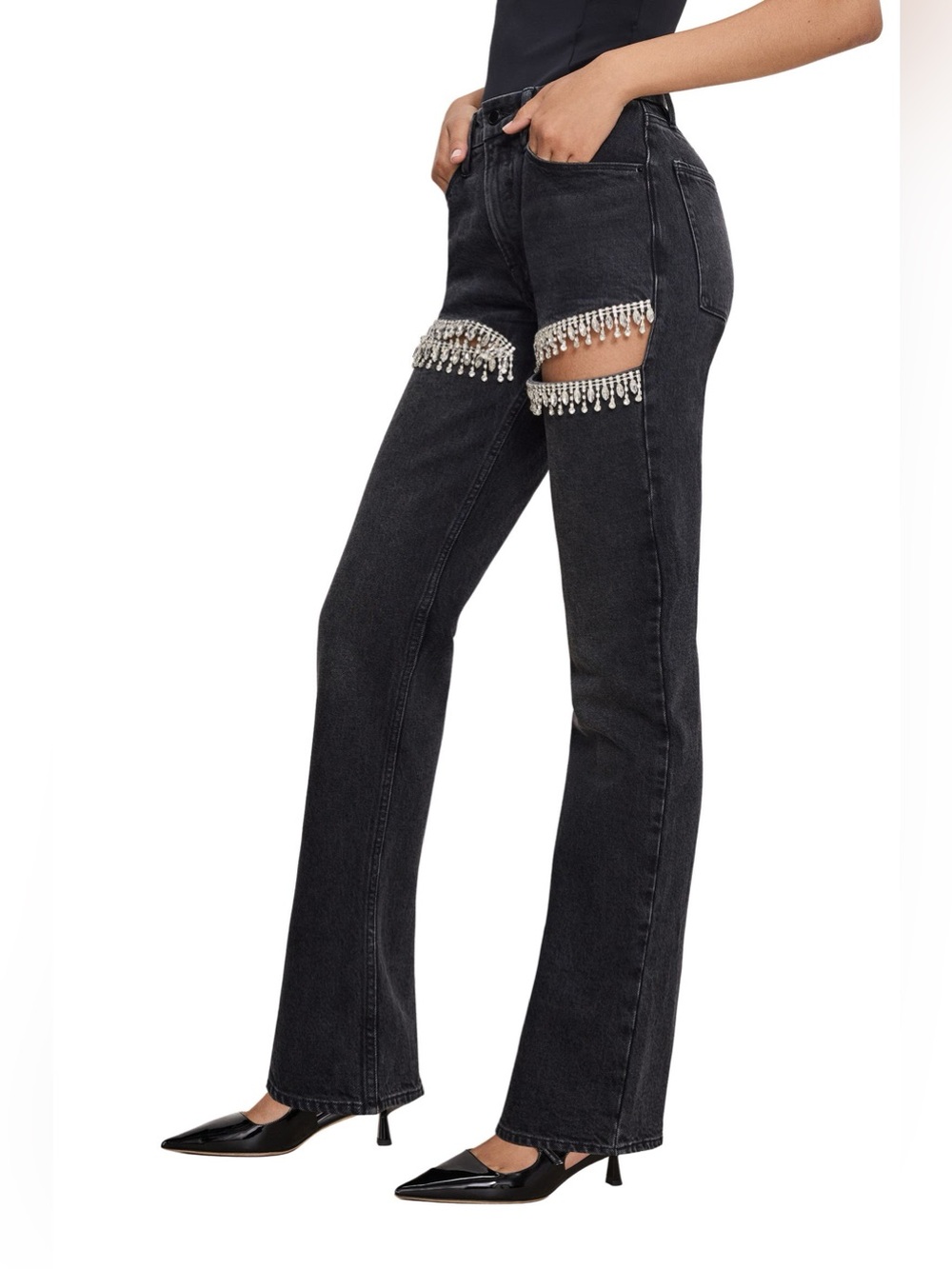 NEW Good American Good Icon Straight Crystal Black Jeans – Size 16 - Picture 3 of 11
